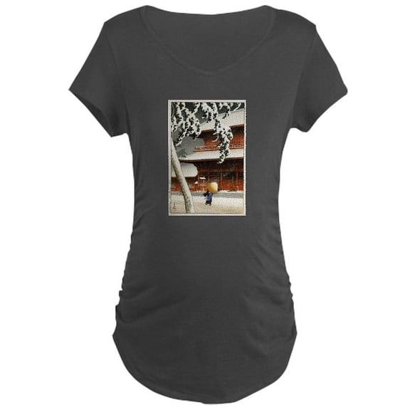 CafePress - JAPANESE SNOW_Wood Block Print Maternity T Shirt - Maternity Dark T-Shirt
