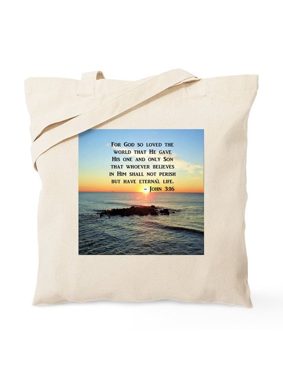 - JOHN 3 16 VERSE Tote Bag - Unisex Canvas Tote Bag, Beige, 1-Piece
