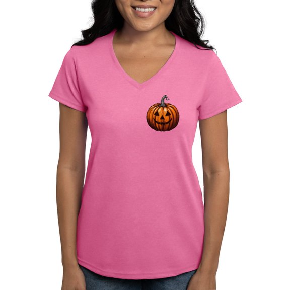 CafePress - Jack O Lantern T Shirt - Women's V-Neck Dark T-Shirt
