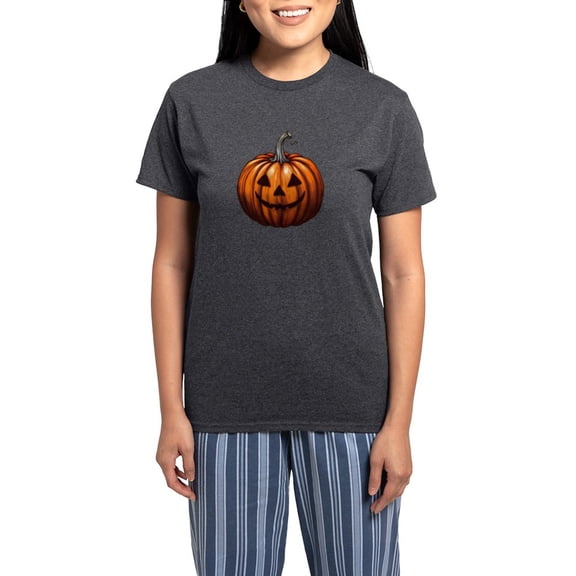 CafePress - Jack O Lantern - Women's Short Sleeve Print T-Shirt and Pants Charcoal Gray Cotton Pajama Set