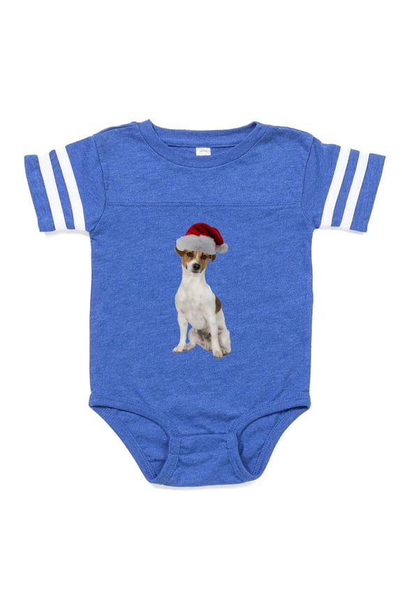 - Jack Russell Terrier Santa - Cute Infant Baby Football Bodysuit