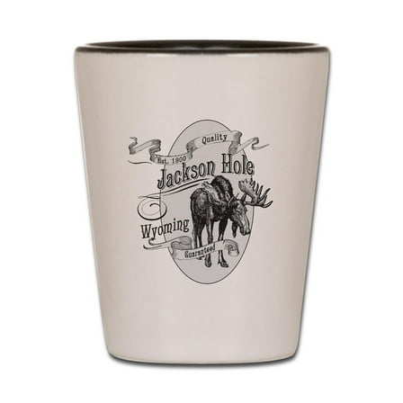 CafePress - Jackson Hole Vintage Moose - White/Black Shot Glass, Unique and Funny Shot Glass