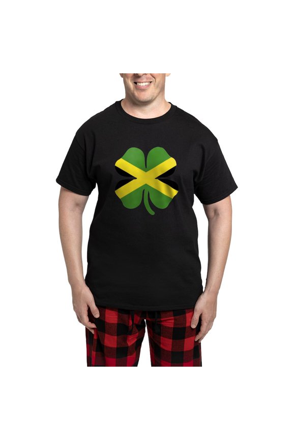 - Jamaica Flag Irish St Patricks Day Clover Pajamas - Men's Dark Loose Fit Cotton Pajama Set