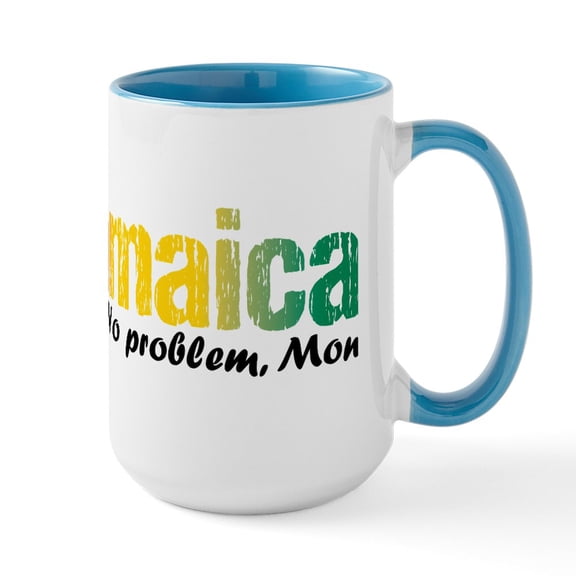 CafePress - Jamaica No Problem Tri Large Mug - 15 oz Ceramic Large White Novelty Mug