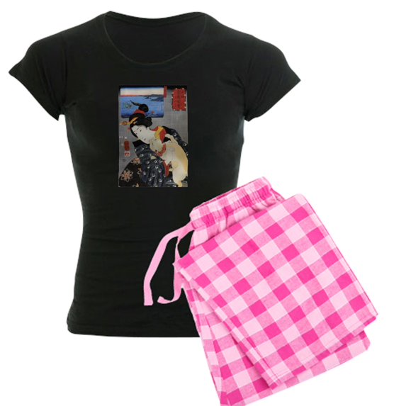 CafePress - Japanese Cats Women's Dark Pajamas - Women's Short Sleeve Print T-Shirt and Pants Dark Cotton Pajama Set