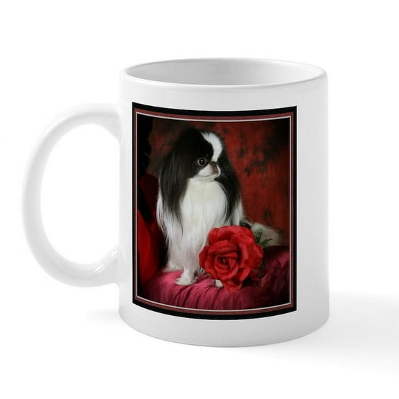 CafePress - Japanese Chin & Rose Mug - 11 oz Ceramic Mug - Novelty Coffee Tea Cup