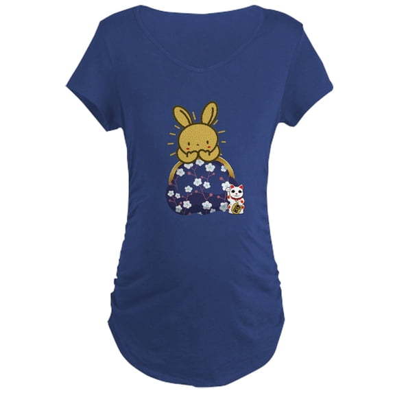 CafePress - Japanese Style Rabbit With Pur Maternity T Shirt - Maternity Dark T-Shirt