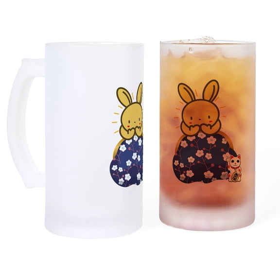CafePress - Japanese Style Rabbit With Purse - 16 oz Frosted Glass Beer Mug