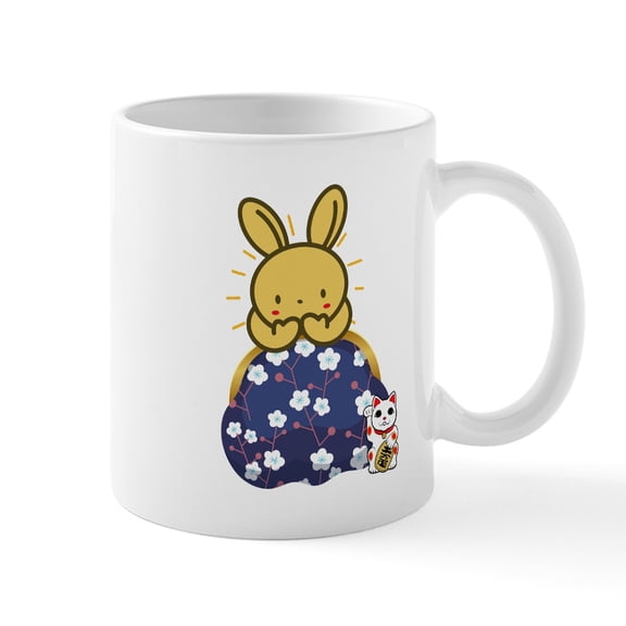 CafePress - Japanese Style Rabbit With Purse Mugs - 11 oz Ceramic Mug - Novelty Coffee Tea Cup