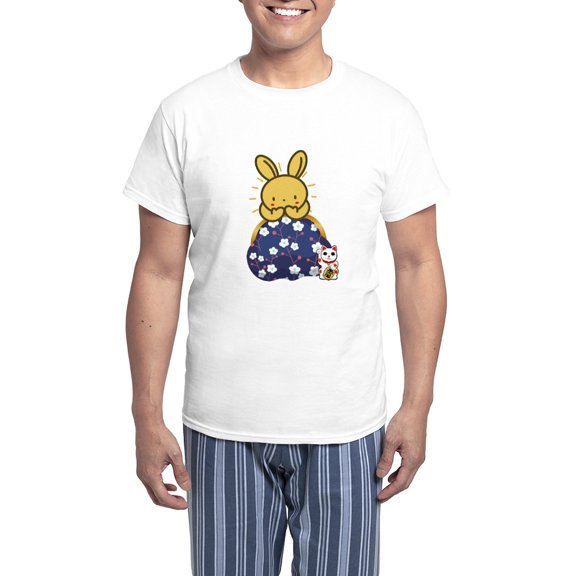CafePress - Japanese Style Rabbit With Purse Pajamas - Men's Light Loose Fit Cotton Pajama Set
