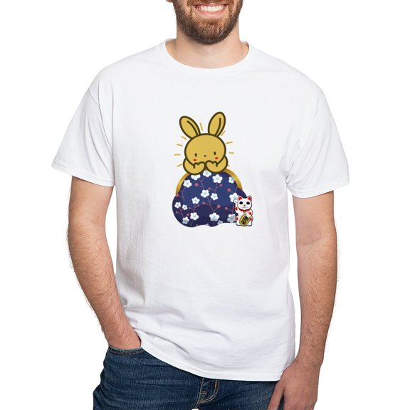CafePress - Japanese Style Rabbit With Purse T Shirt - Men's White Classic Cotton T-Shirts