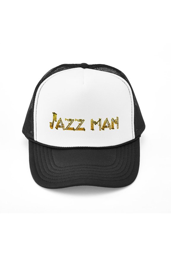 - Jazz Man Sax Saxophone - Adjustable Unisex Printed Trucker Hat with Mesh Back
