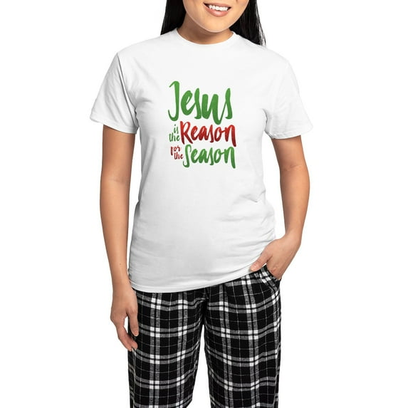 CafePress - Jesus Is The Reason Women's Light Pajamas - Women's Short Sleeve Print T-Shirt and Pants Light Cotton Pajama Set