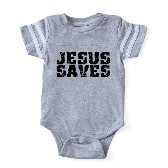 CafePress - Jesus Saves Bk - Cute Infant Baby Football Bodysuit
