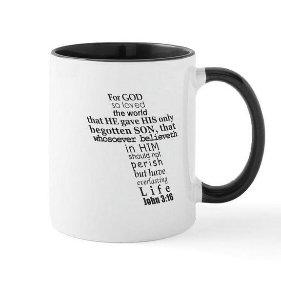 CafePress - John 3:16 KJV Dark Gray Print Mug - 11 oz Ceramic Mug - Novelty Coffee Tea Cup