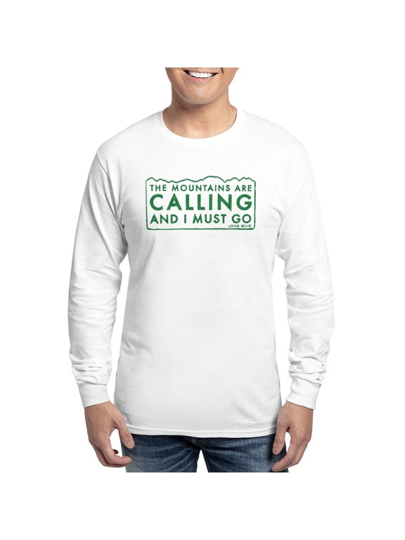 - John Muir Mountains Calling Long Sleeve T Shirt - Unisex Cotton Long Sleeve T-Shirt