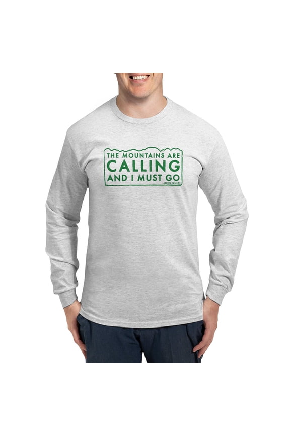 - John Muir Mountains Calling Long Sleeve T Shirt - Unisex Cotton Long Sleeve T-Shirt