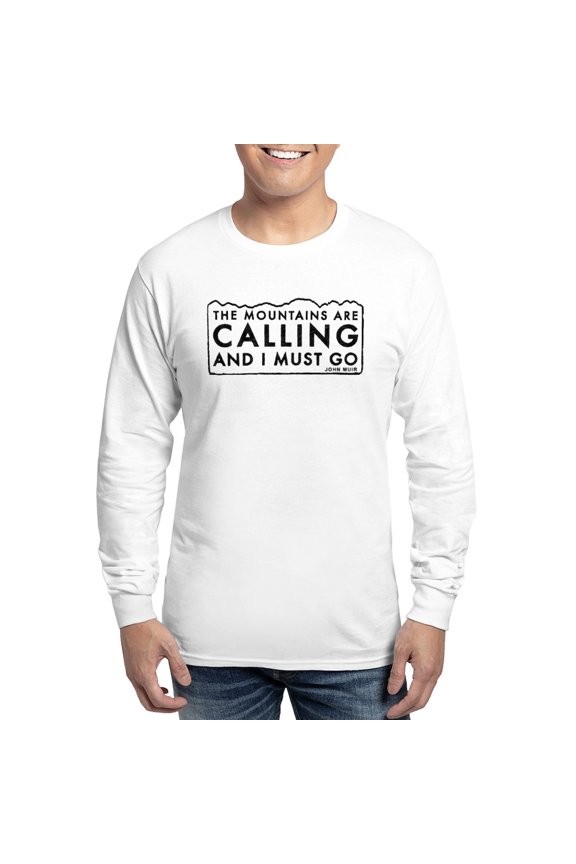 - John Muir Mountains Calling Long Sleeve T Shirt - Unisex Cotton Long Sleeve T-Shirt