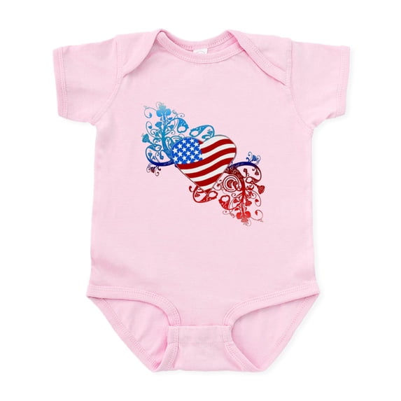 CafePress - July 4Th Heart Scroll Infant Bodysuit - Baby Light Bodysuit, Size Newborn - 24 Months