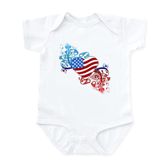 CafePress - July 4Th Heart Scroll Infant Bodysuit - Baby Light Bodysuit, Size Newborn - 24 Months