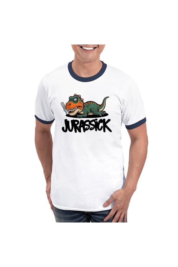 - Jurassic Dinosaur Men's Ringer T Shirt - 100% Cotton Ringed T-Shirt