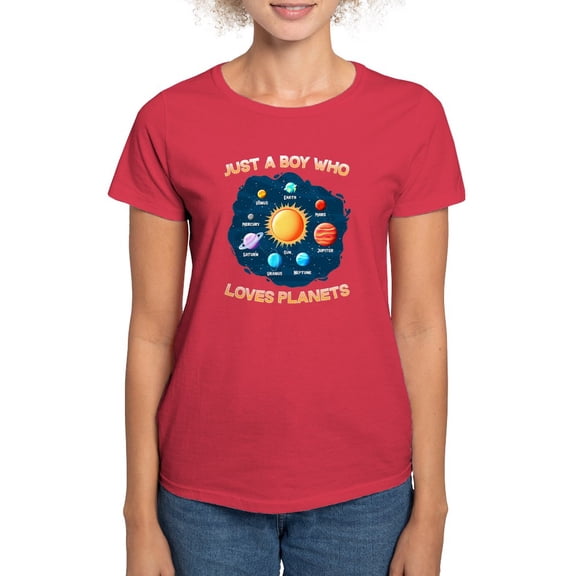 CafePress - Just A Boy Who Loves Planets I Funny Science T Shirt - Women's Traditional Fit Dark T-Shirt