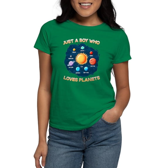 CafePress - Just A Boy Who Loves Planets I Funny Science T Shirt - Women's Traditional Fit Dark T-Shirt