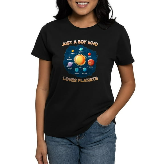 CafePress - Just A Boy Who Loves Planets I Funny Science T Shirt - Women's Traditional Fit Dark T-Shirt