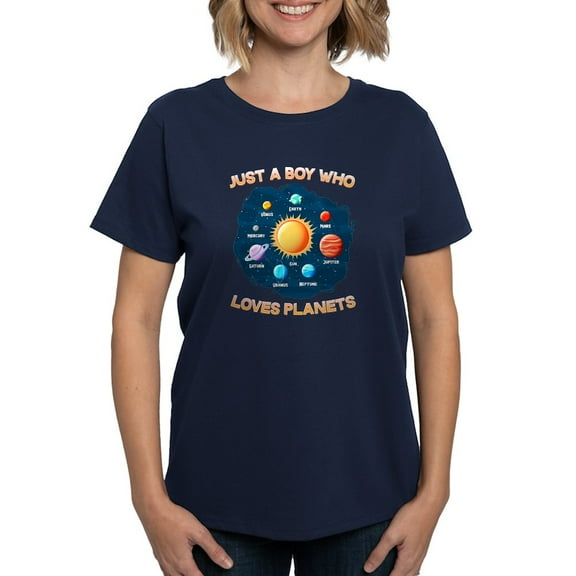 CafePress - Just A Boy Who Loves Planets I Funny Science T Shirt - Women's Traditional Fit Dark T-Shirt