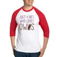 thumbnail image 1 of CafePress - Just A Girl Who Loves Owls Cute De Baseball Jersey - Cotton Baseball Jersey, 3/4 Raglan Sleeve Shirt, 1 of 4