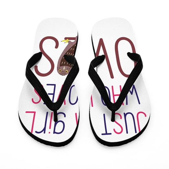 CafePress - Just A Girl Who Loves Owls Cute Design Flip Flops - Flip Flops, Funny Thong Sandals, Beach Sandals