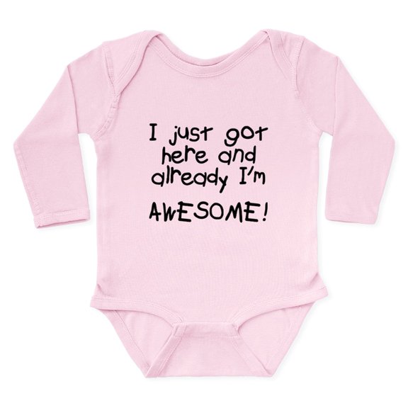 CafePress - Just Got Here Awesome Long Sleeve Infant Bodysuit - Long Sleeve Cotton Baby Bodysuit