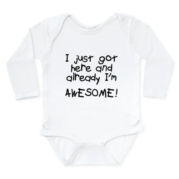 CafePress - Just Got Here Awesome Long Sleeve Infant Bodysuit - Long Sleeve Cotton Baby Bodysuit