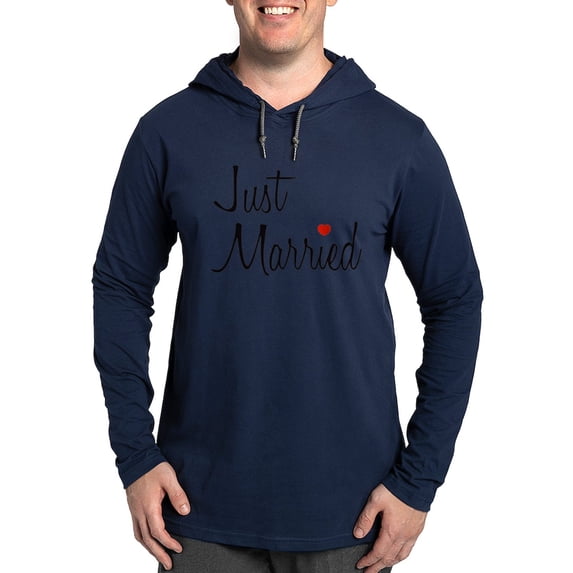 CafePress - Just Married (Black Script W/ Heart) Long Sleeve T - Mens Hooded Shirt