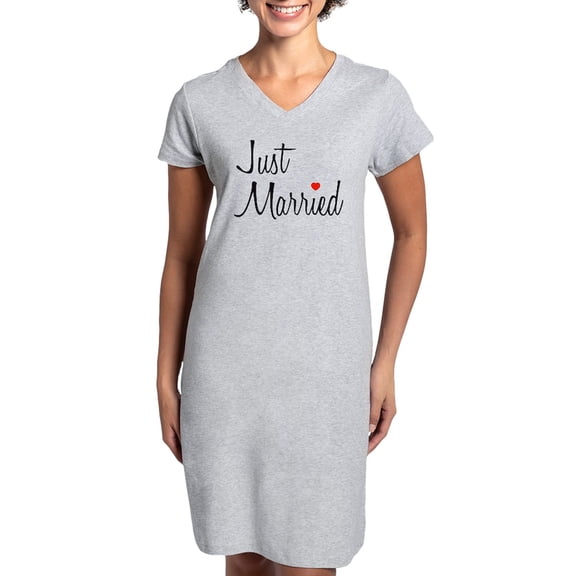 CafePress - Just Married (Black Script W/ Heart) Women's Night - Women's Nightshirt