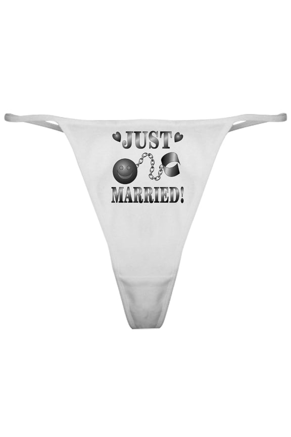 - Just Married Classic Thong - Women's Sexy Novelty Thong Panties Underwear