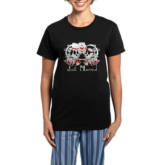 CafePress - Just Married Skulls Women's Dark Pajamas - Women's Short Sleeve Print T-Shirt and Pants Dark Cotton Pajama Set