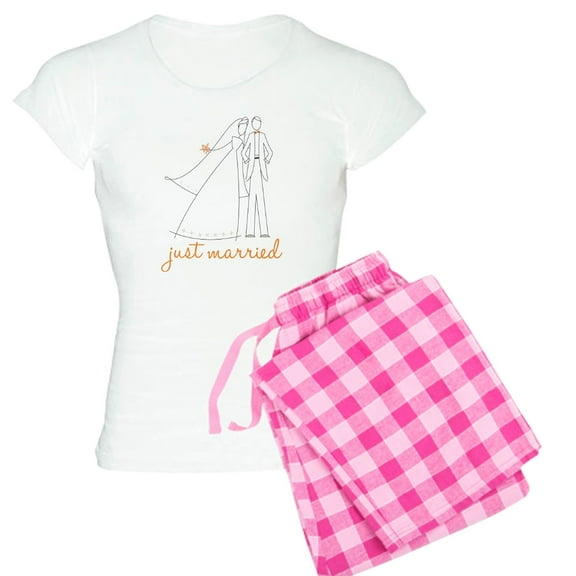 CafePress - Just Married Women's Light Pajamas - Women's Short Sleeve Print T-Shirt and Pants Light Cotton Pajama Set