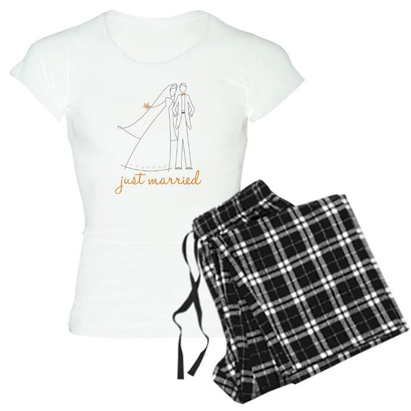 CafePress - Just Married Women's Light Pajamas - Women's Short Sleeve Print T-Shirt and Pants Light Cotton Pajama Set