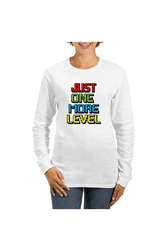 - Just One More Level Long Sleeve T Shirt - Women's Long Sleeve Graphic Casual T-Shirt