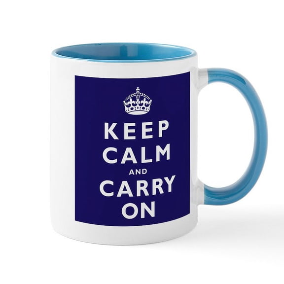 CafePress - KEEP CALM And CARRY ON Dark Blue Mug - 11 oz Ceramic Mug - Novelty Coffee Tea Cup