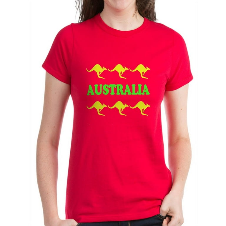 CafePress - Kangaroos Australia Black T Shirt Green & Gol T Sh - Women's  Dark T-Shirt