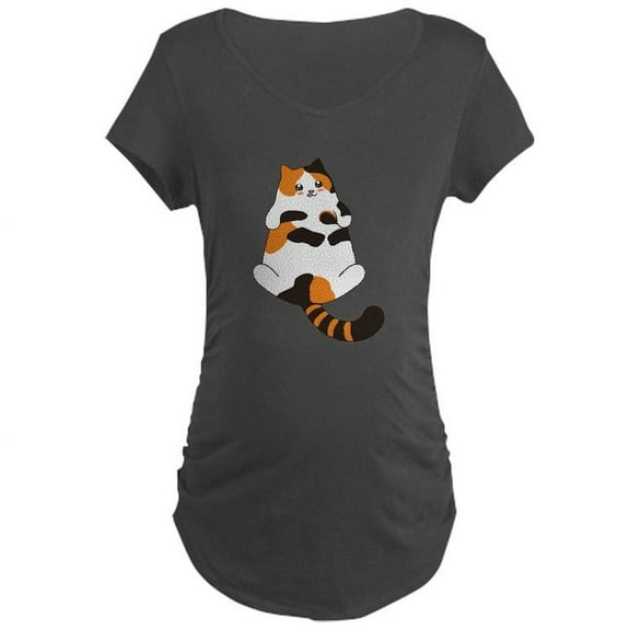 CafePress - Kawaii Calico Lying Cat Maternity T Shirt - Maternity Dark T-Shirt