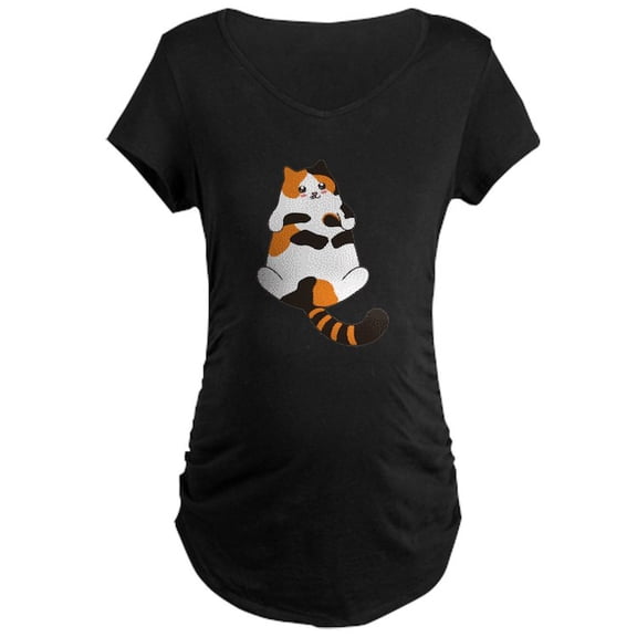 CafePress - Kawaii Calico Lying Cat Maternity T Shirt - Maternity Dark T-Shirt