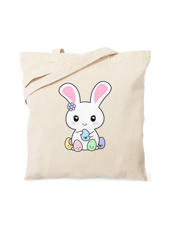 - Kawaii Easter Bunny Tote Bag - Unisex Canvas Tote Bag, Beige, 1-Piece