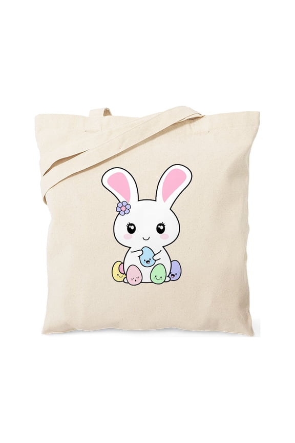 - Kawaii Easter Bunny Tote Bag - Unisex Canvas Tote Bag, Beige, 1-Piece