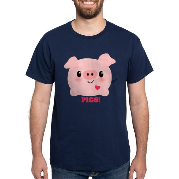 CafePress - Kawaii I Love Pigs Dark T Shirt - Men's Classic Graphic Cotton T-Shirt