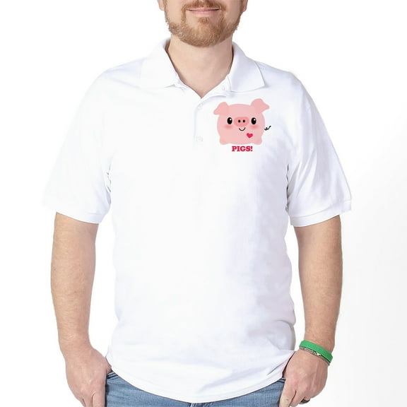 CafePress - Kawaii I Love Pigs Golf Shirt - Golf Shirt, Pique Knit Golf Polo