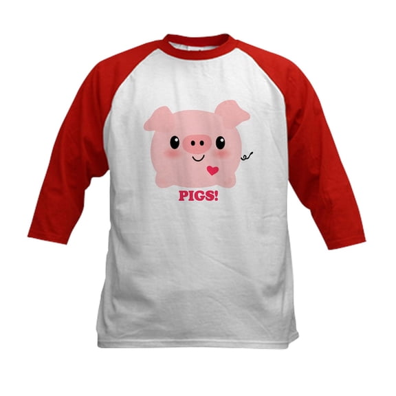 CafePress - Kawaii I Love Pigs Kids Baseball Jersey - Kids Cotton Baseball Jersey, 3/4 Sleeve Shirt