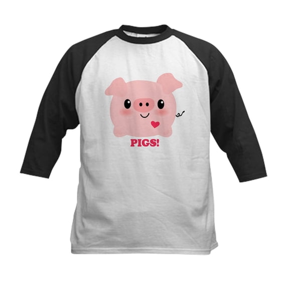 CafePress - Kawaii I Love Pigs Kids Baseball Jersey - Kids Cotton Baseball Jersey, 3/4 Sleeve Shirt